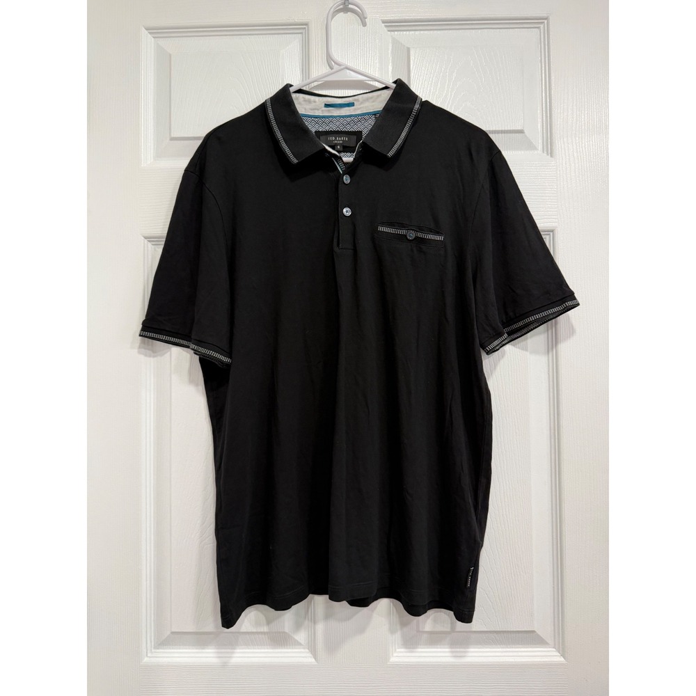 Ted Baker London Men's Black Cotton Modal‎ Polo Shirt Size 5 XL Chest Pocket
